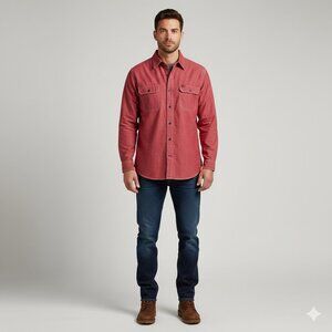 EDDIE BAUER Men's Vintage Button Down Chambray Long Sleeve Shirt Red  Size L